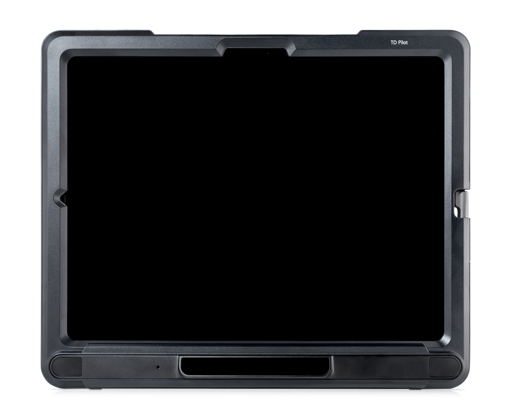 Black tablet frame with a blank screen, showcasing its border design.