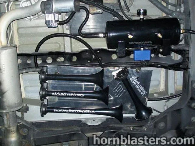 Finished Shocker XL train horn kit overview on Wicked Customs's 2005 Toyota Sequoia HornBlasters gallery photo 3