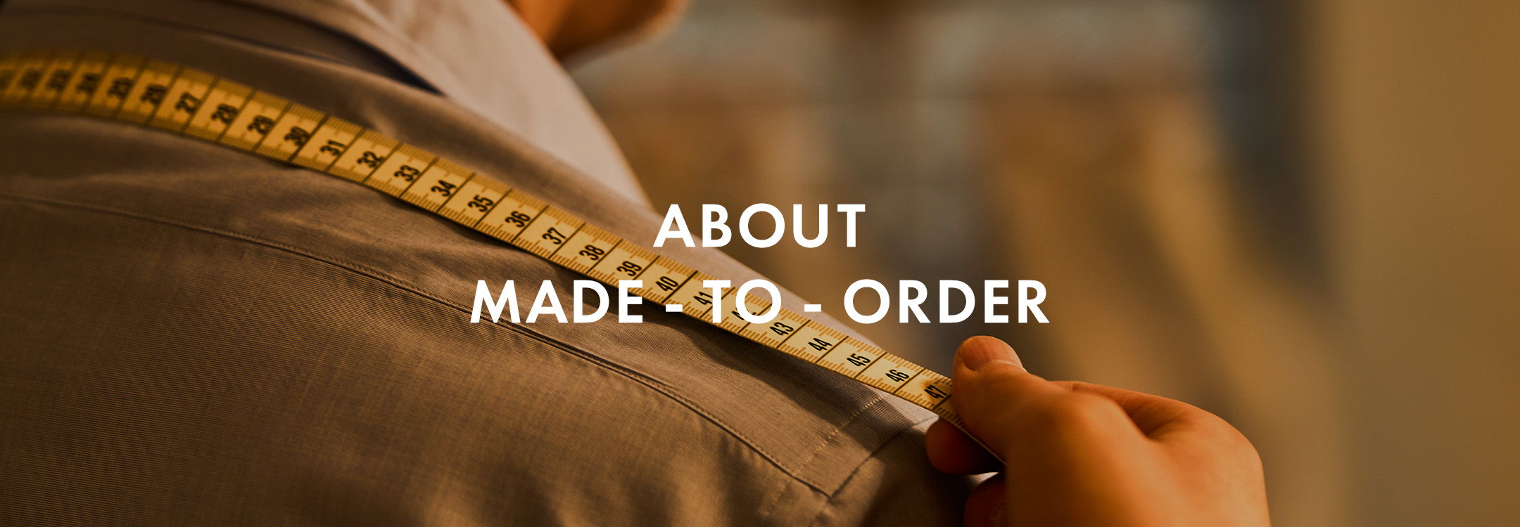 Person measuring a collar with a tape measure, text overlay about made-to-order.
