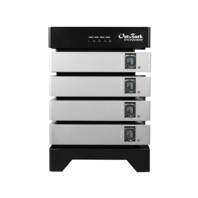 Outback Power EnergyCell 5 | 4 Stack front facing showing logo and batteries stacked.