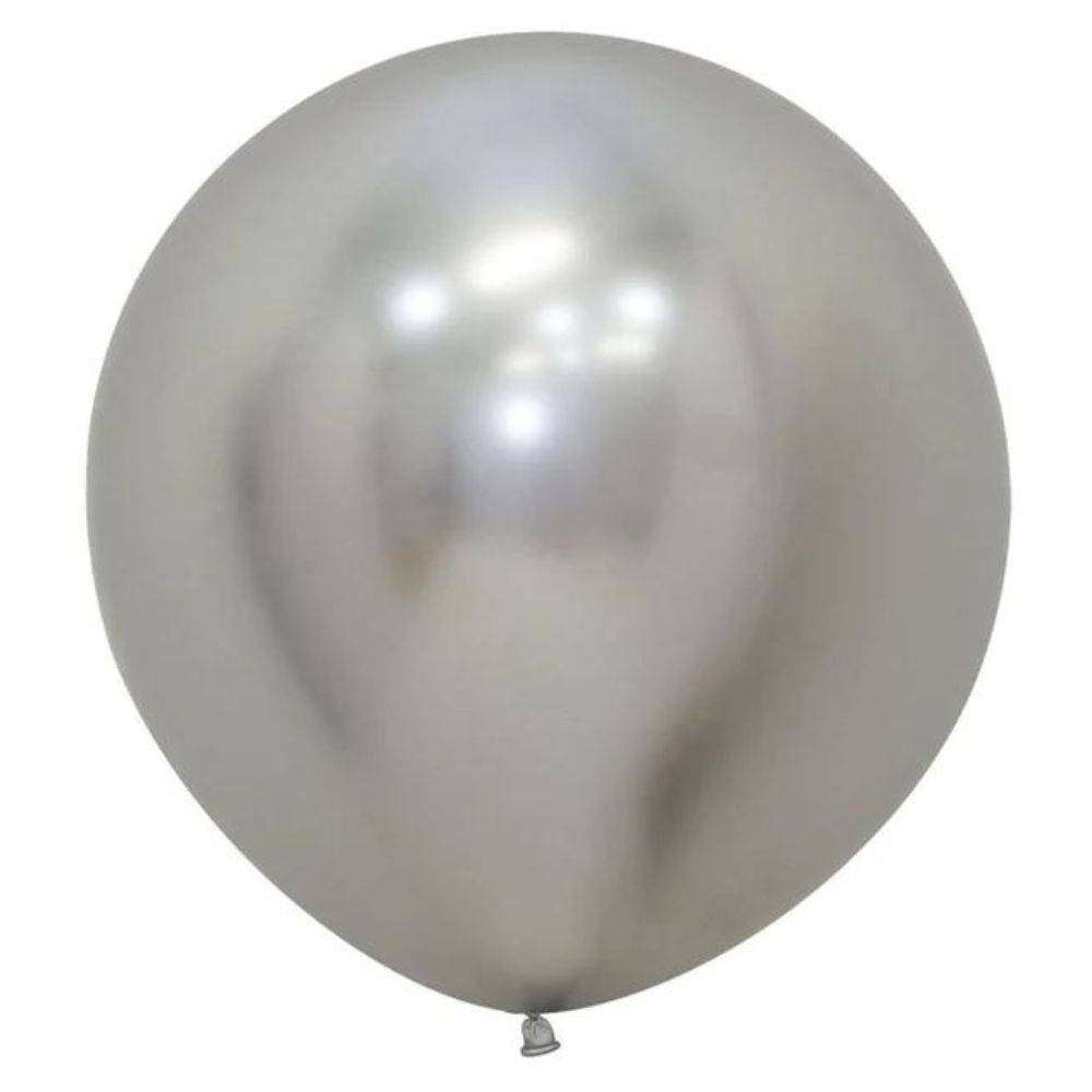 Image of single inflated silver balloon. Shop silver balloons.