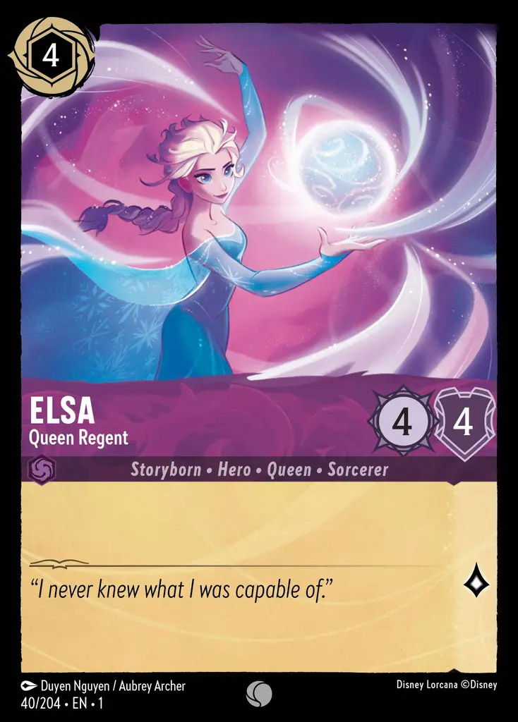 A Storyborn Lorcana card depicting Elsa from Frozen.