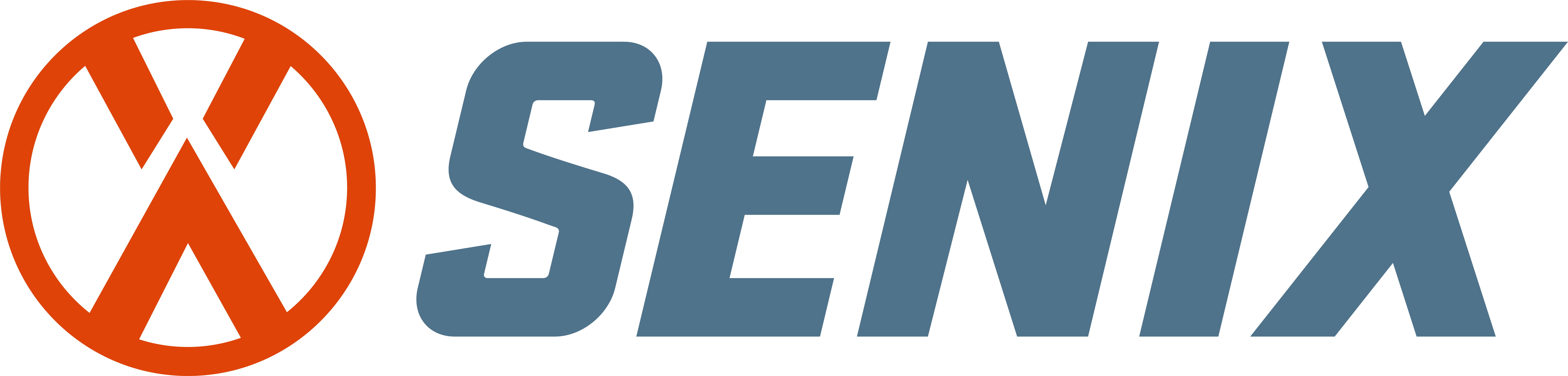 SENIX logo with stylized letters and an orange icon.