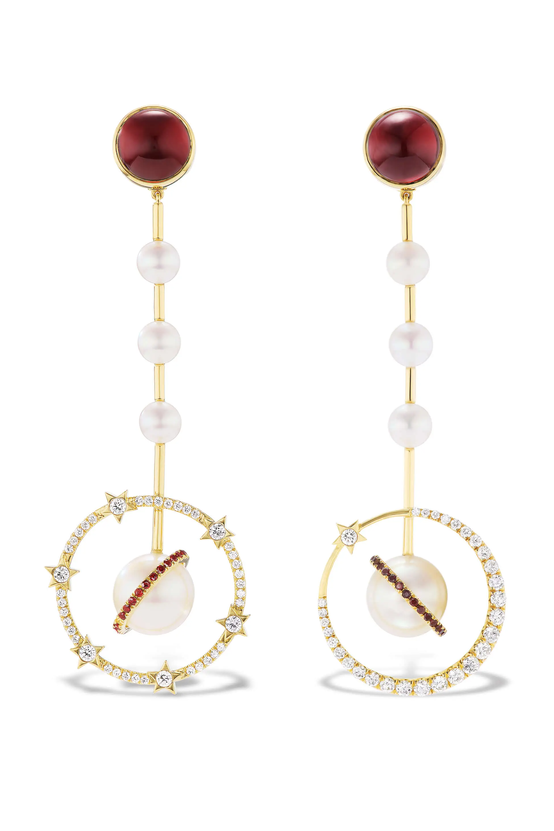 planetary pearl and garnet earrings