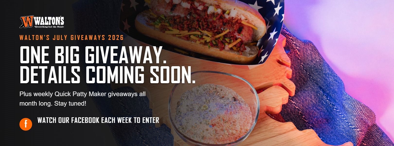 One big giveaway details coming soon with a hot dog image.