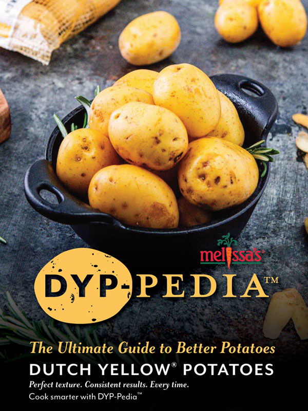 Cover of DYP-PEDIA, featuring Dutch Yellow potatoes and cooking tips.
