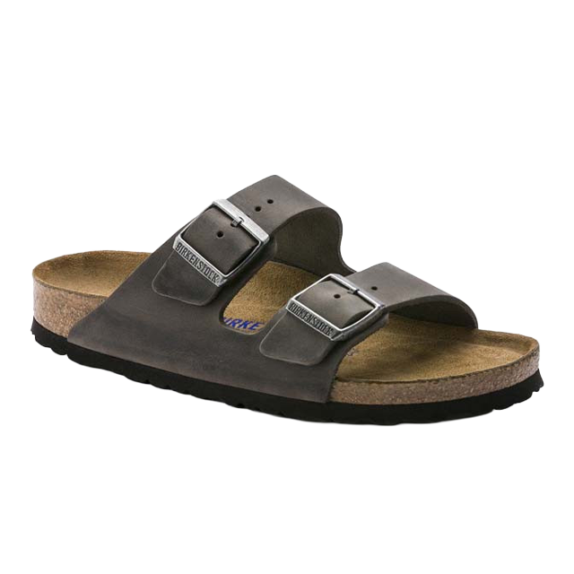 Brown leather sandal with two adjustable buckles.
