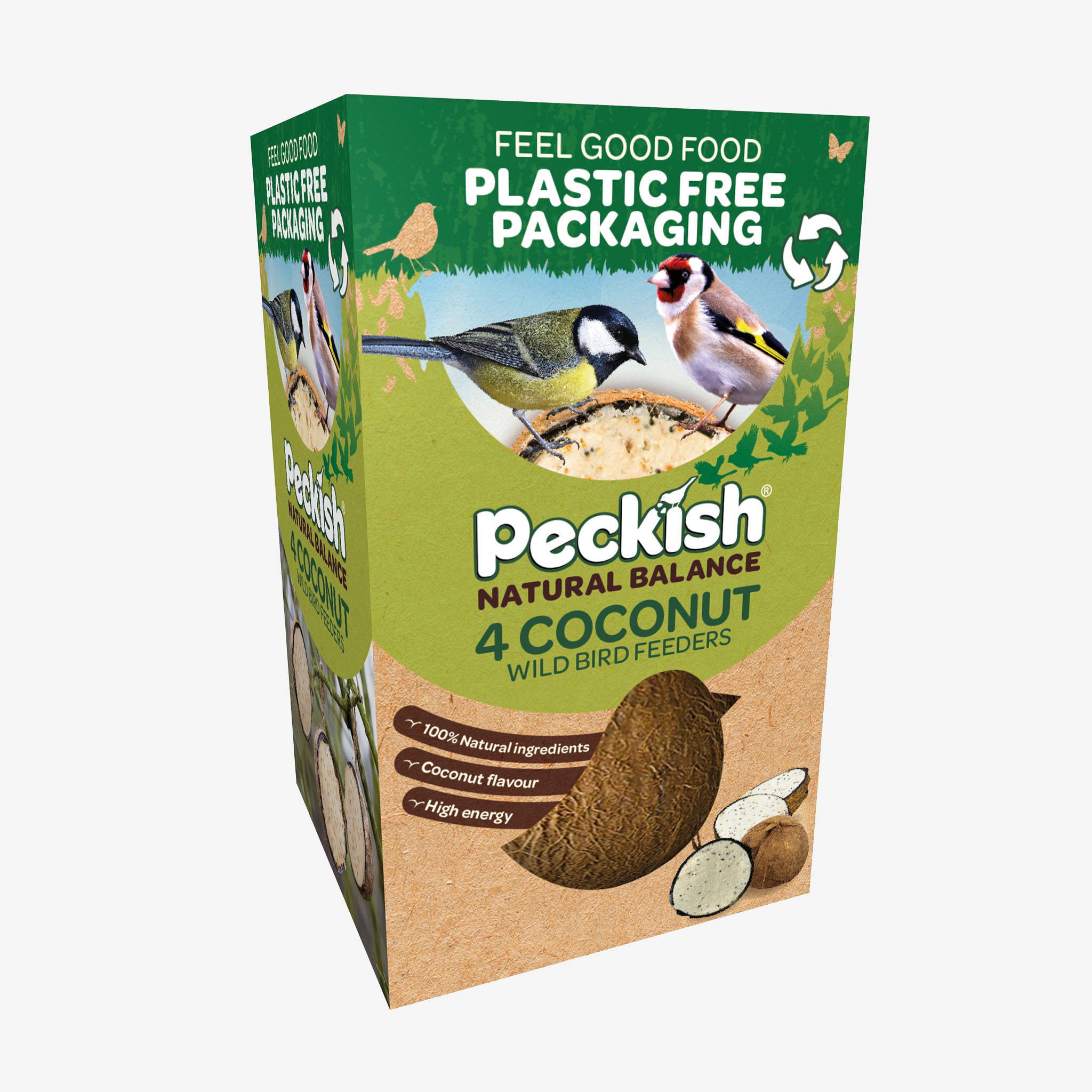 Peckish Natural Balance Coconut Feeders in packaging