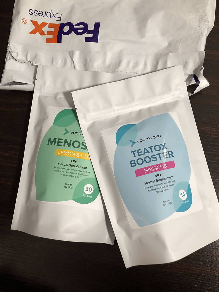 menoslim tea + teatox sticker packaging fedex