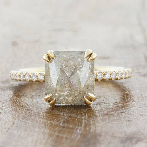 rough radiant cut diamond doule claw prong ring