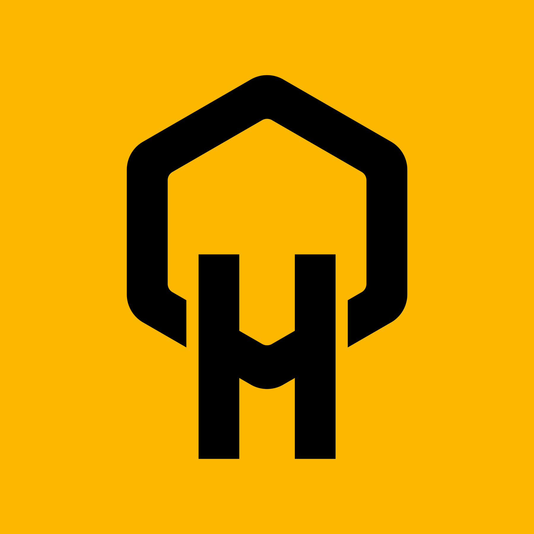 Logo with a hexagonal shape and stylized 