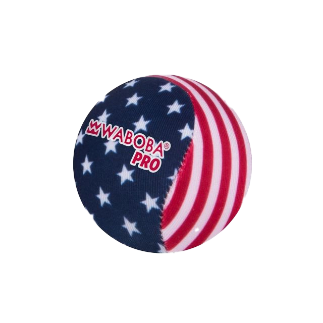 A ball with red, white, and blue star pattern.