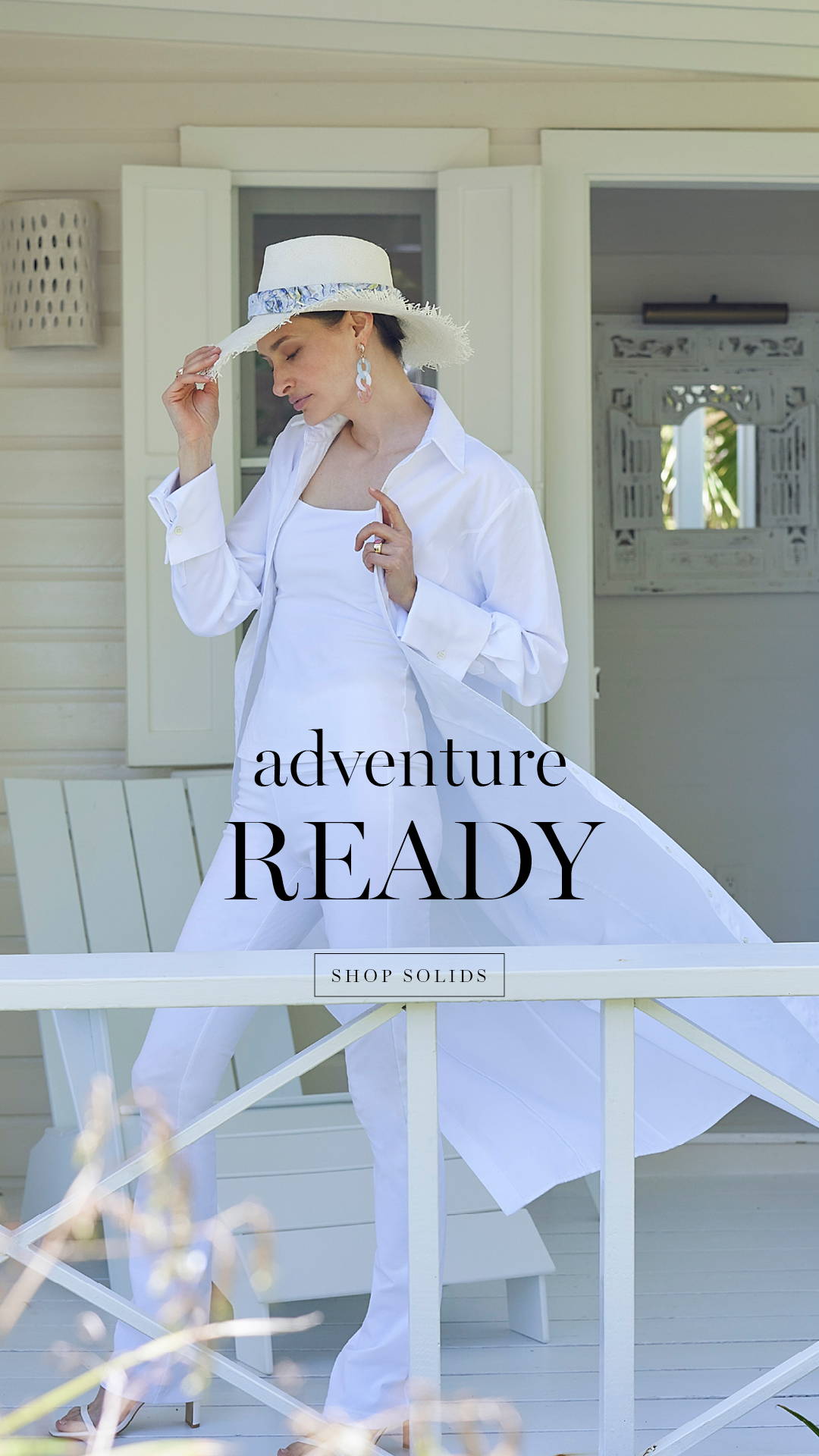 adventure ready | woman wearing white shirt dress over italian stretch cotton tank top and pants by Ala von Auersperg 