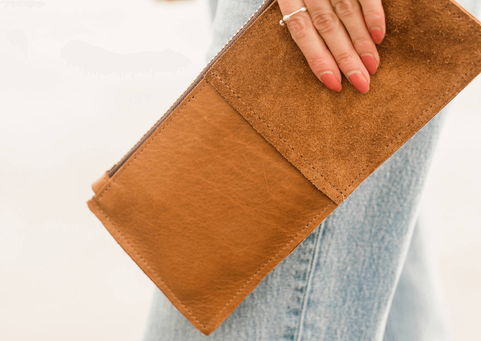 detail of leather clutch