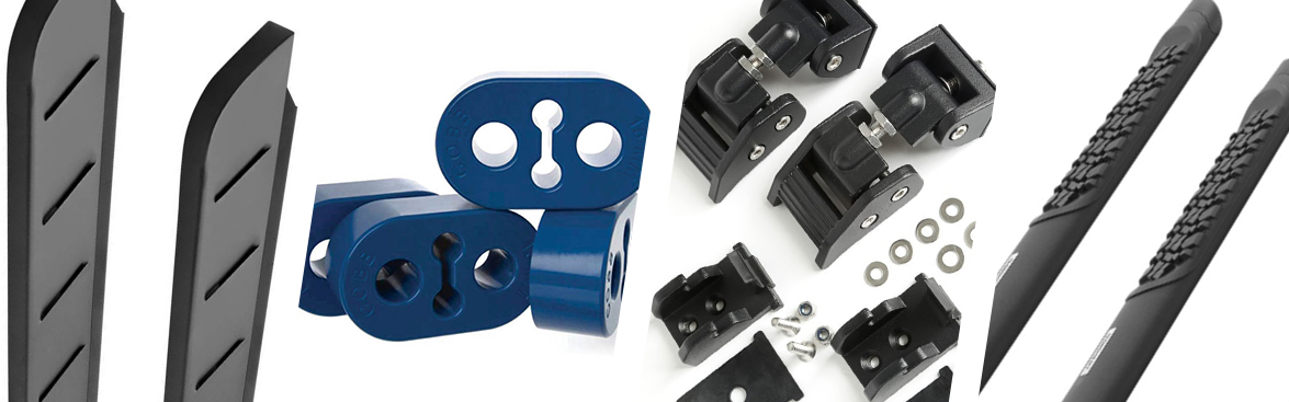 Photo collage of brackets and bushings for off-road vehicles.