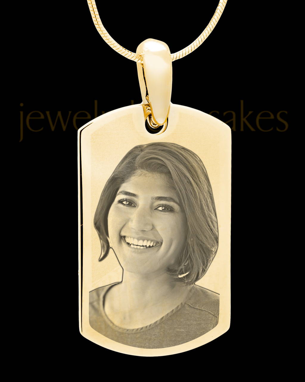 Gold Small Dog Tag Photo Engraved Pendant
