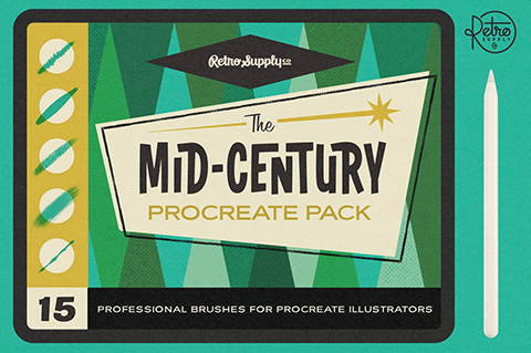 RetroSupply Co. The Mid-Century Procreate Pack. 15 professional brushes for Procreate illustrators.