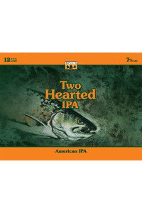 Label for Two Hearted IPA beer featuring a fish illustration.