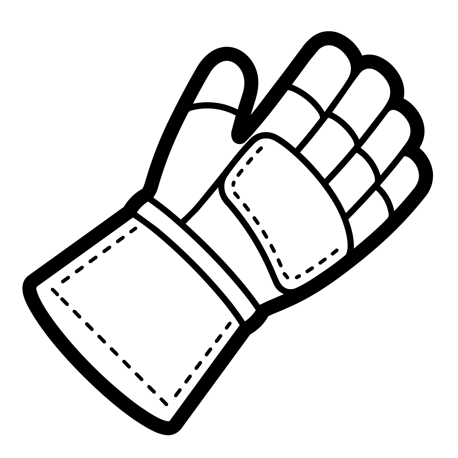A black and white illustration of a glove.