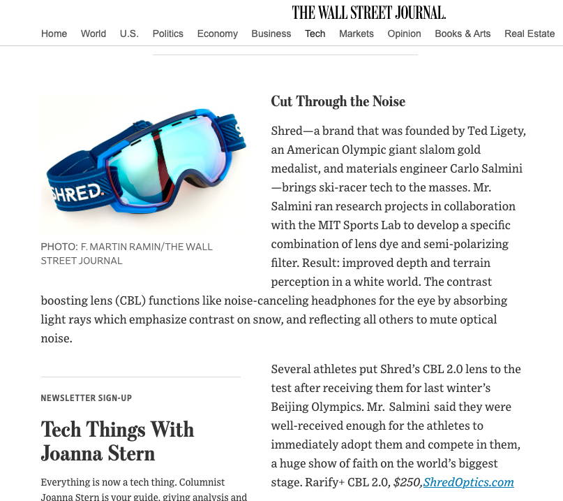 SHRED. CONTRAST BOOSTING LENS™ 2.0 IN THE WALL STREET JOURNAL