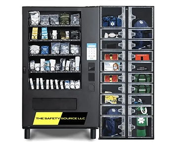 Vending machine stocked with safety equipment and supplies.