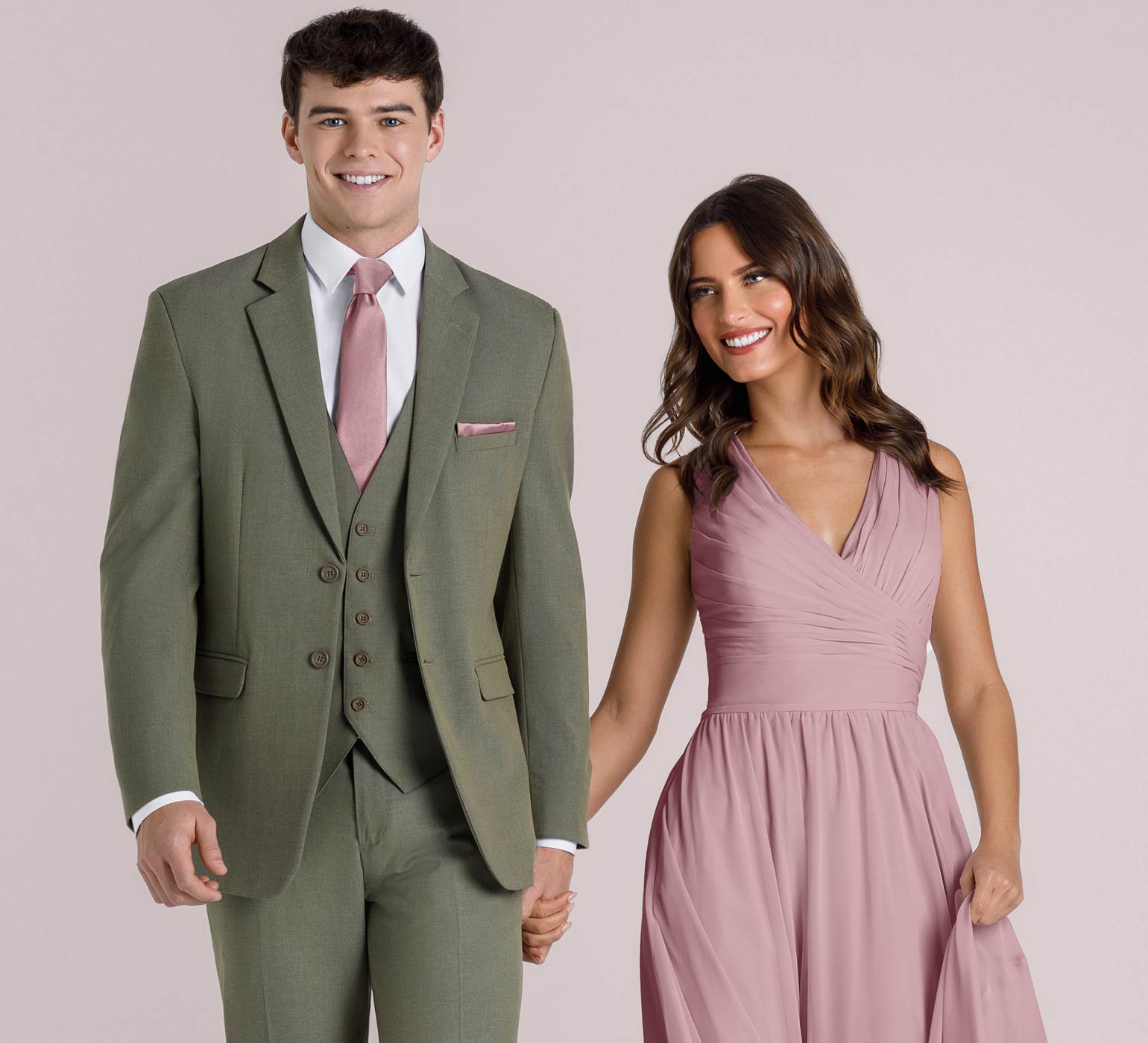 Sage Suit with Desert Rose Bridesmaid Dress