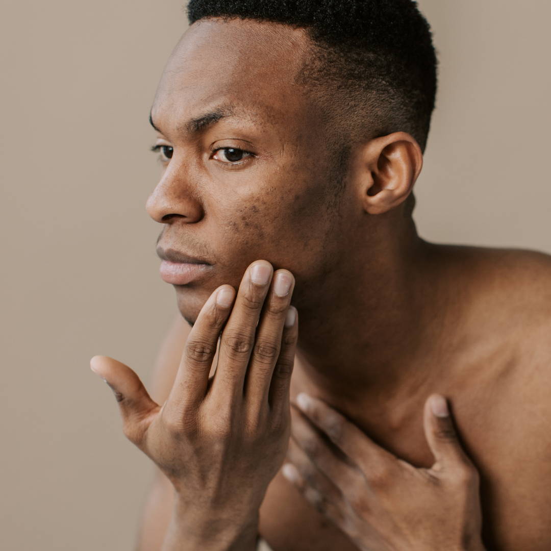 ARK skincare is suitable for men and women of all ages. Image shows male model showing off skin. 