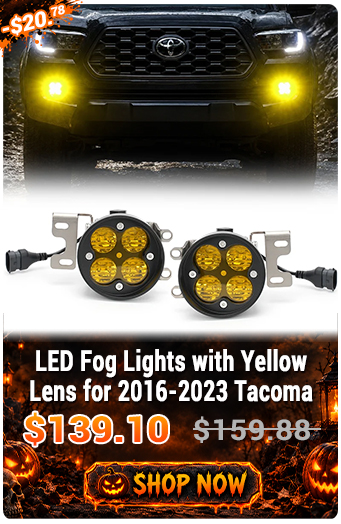 LED Fog Lights with Yellow Lens for 2016-2023 Tacoma. Promotional price $139.10, originally $159.88. Use code HW13.
