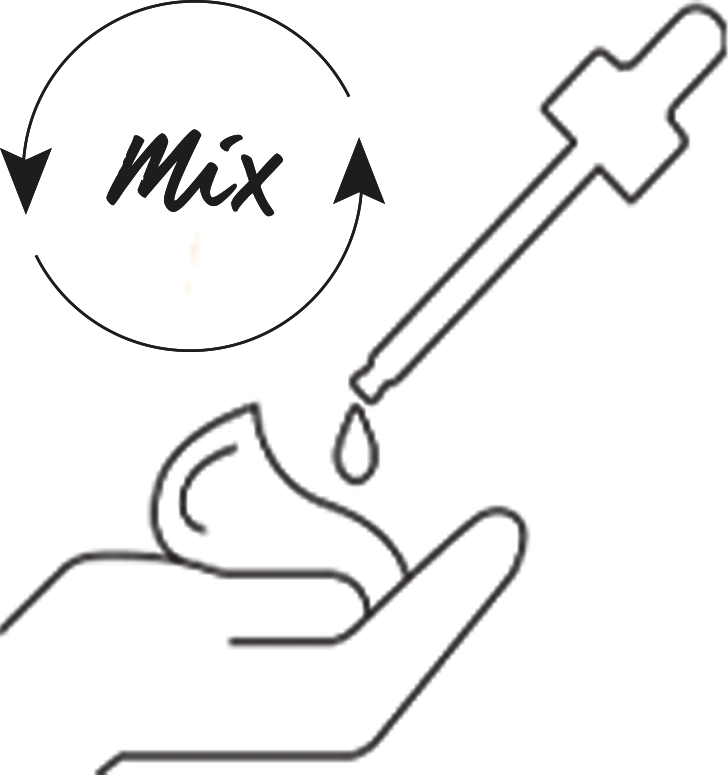 Hand holding a dropper above a swirl, indicating mixing.