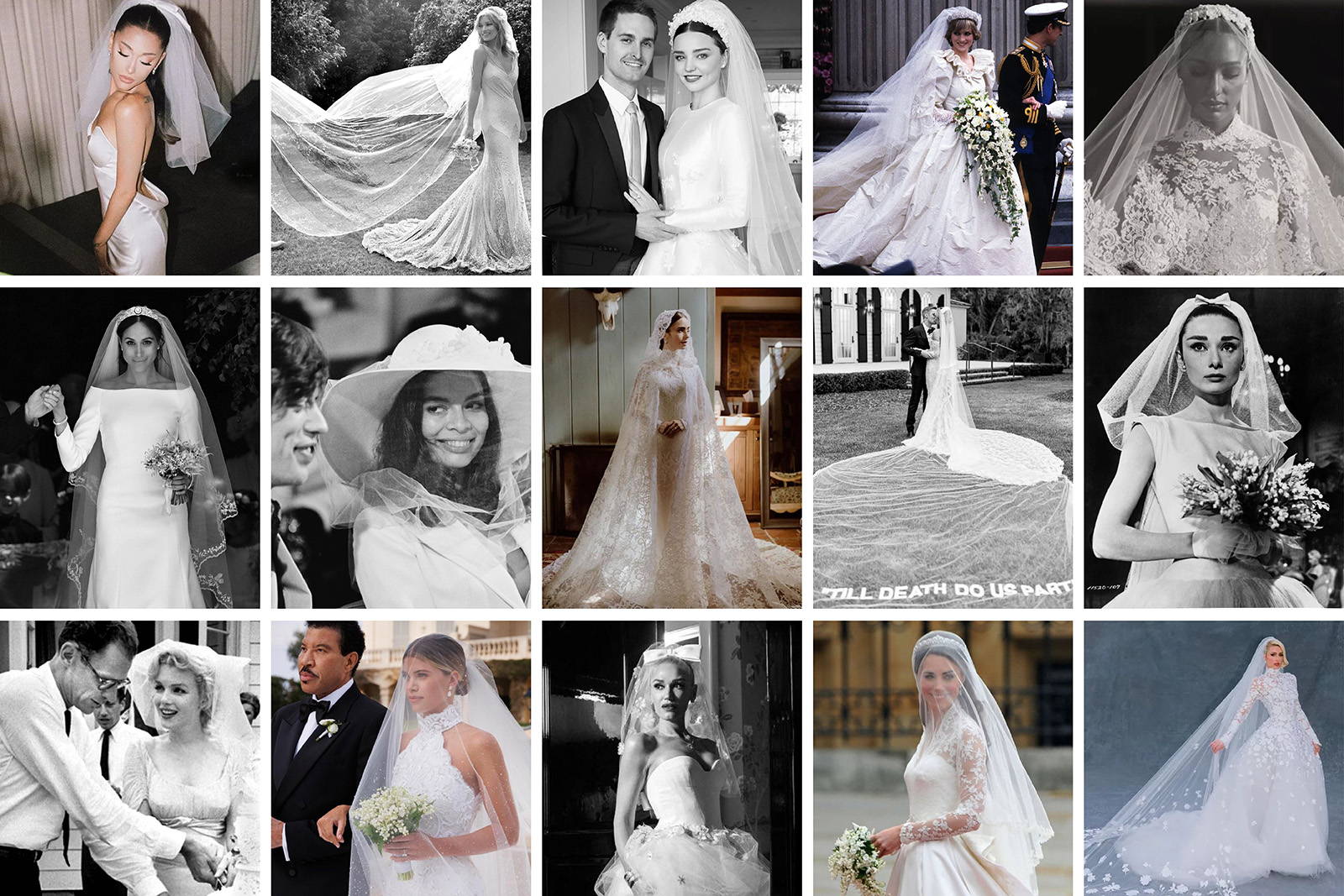 Collage of celebrities wearing wedding veils