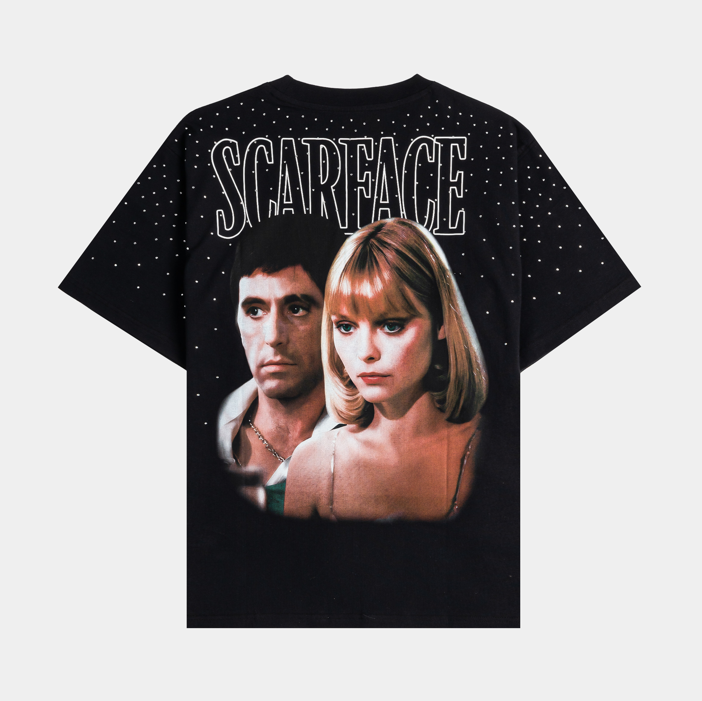 Black t-shirt with dotted pattern and 