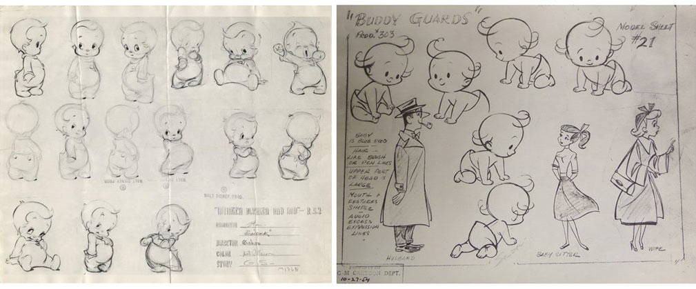 Character model sheets of cartoon babies from vintage illustration books