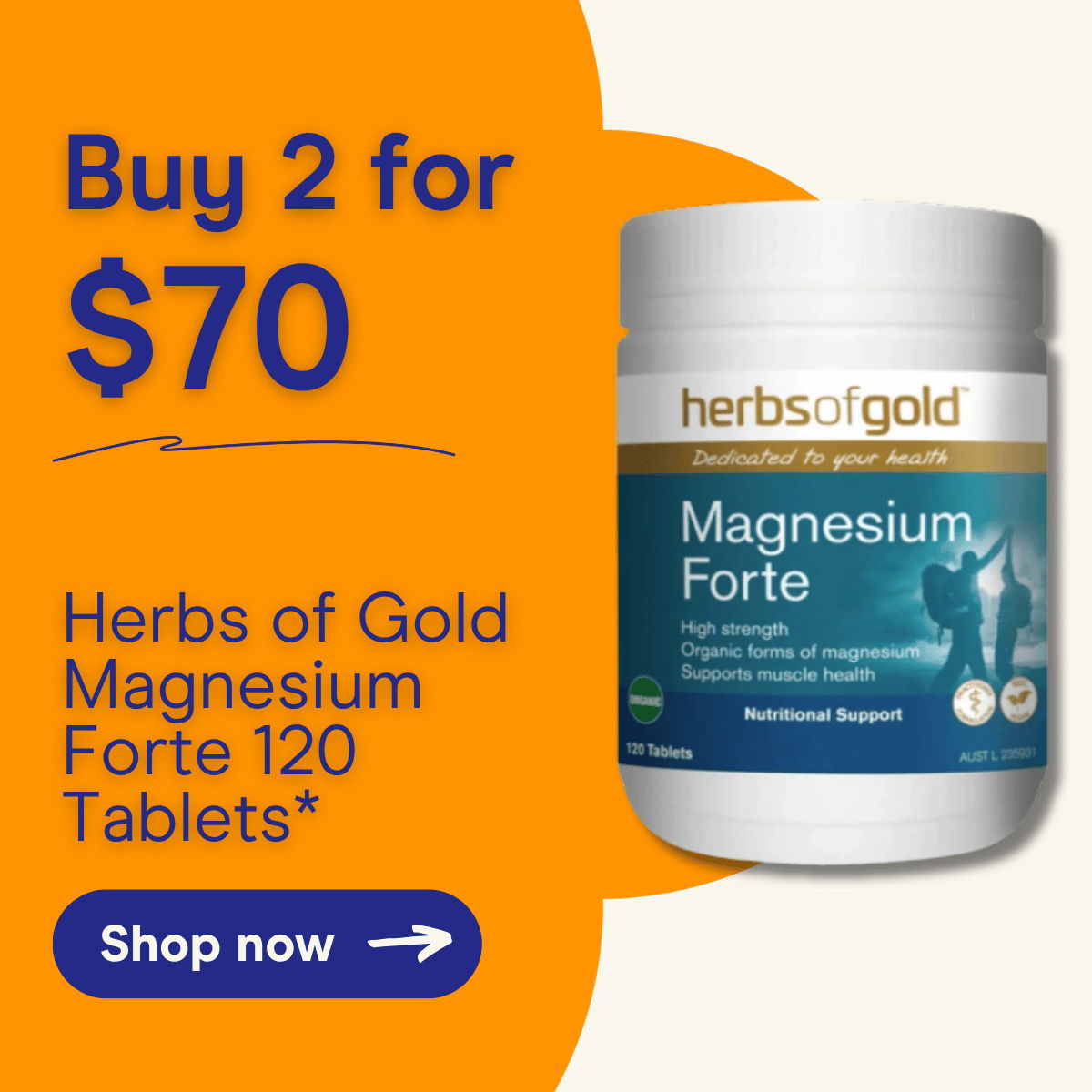 Herbs of Gold Magnesium Forte 120 Tablets. Buy 2 for $70.