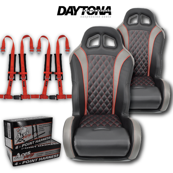 Red Carbon Edition Daytona suspension seats with Red harnesses