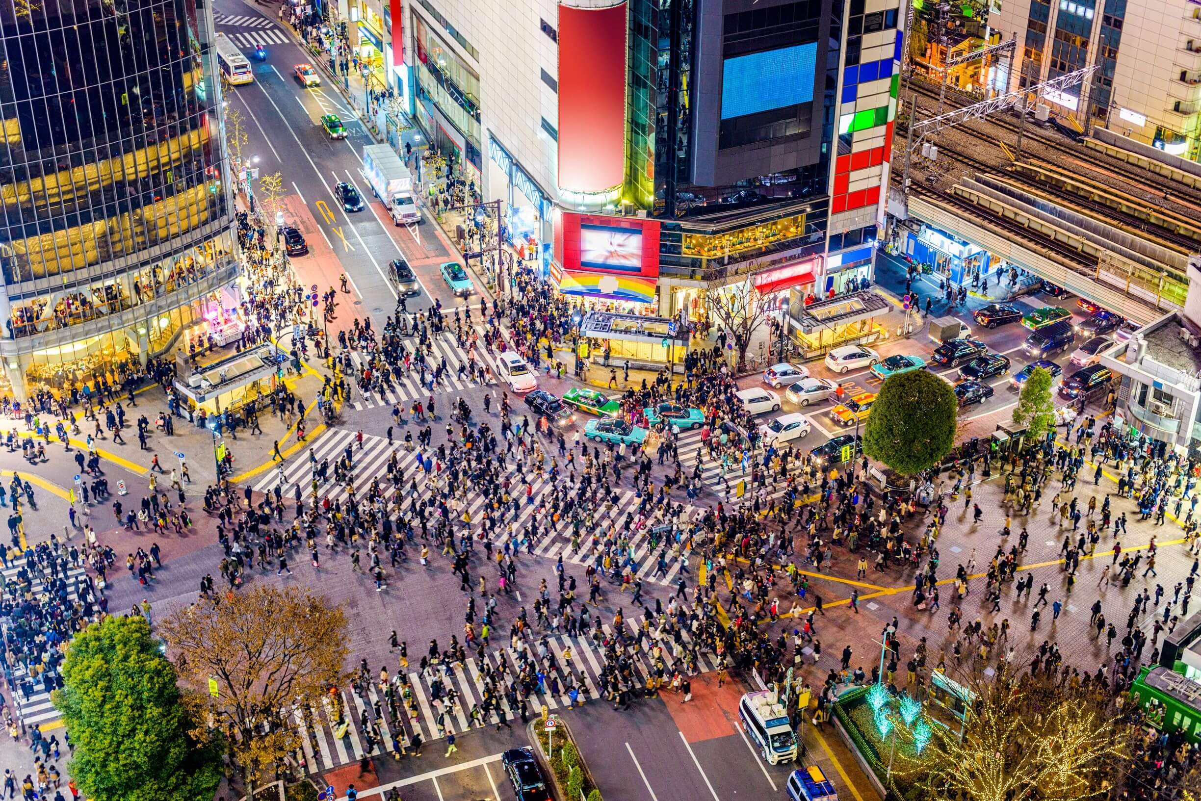 Shibuya scramble crossing in Tokyo at night