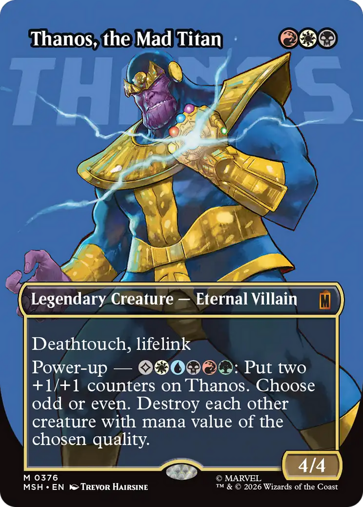 The artwork of Thanos, Mad Titan from the upcoming MTG Marvel Crossover.