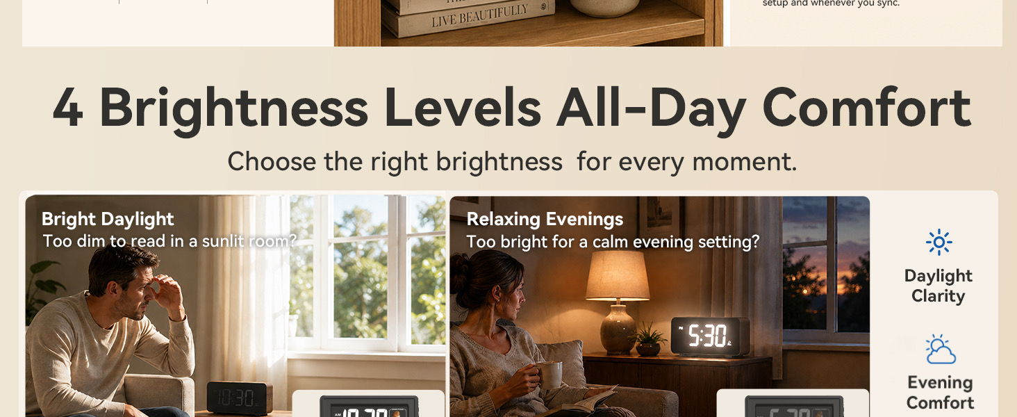 4 brightness levels for all-day comfort and optimal lighting.