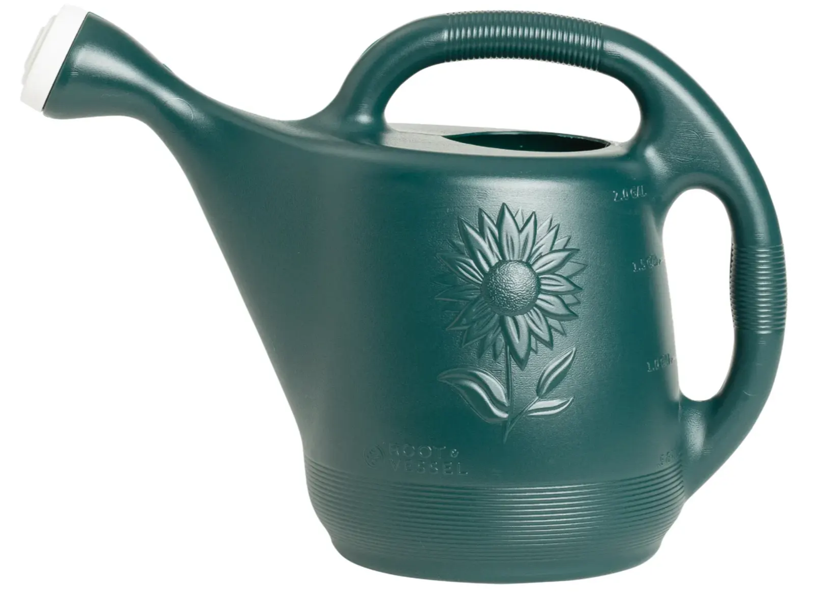 A green 2 gallon plastic watering can