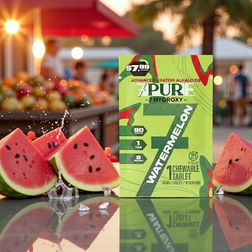 Watermelon-flavored dietary supplement next to fresh watermelon slices.
