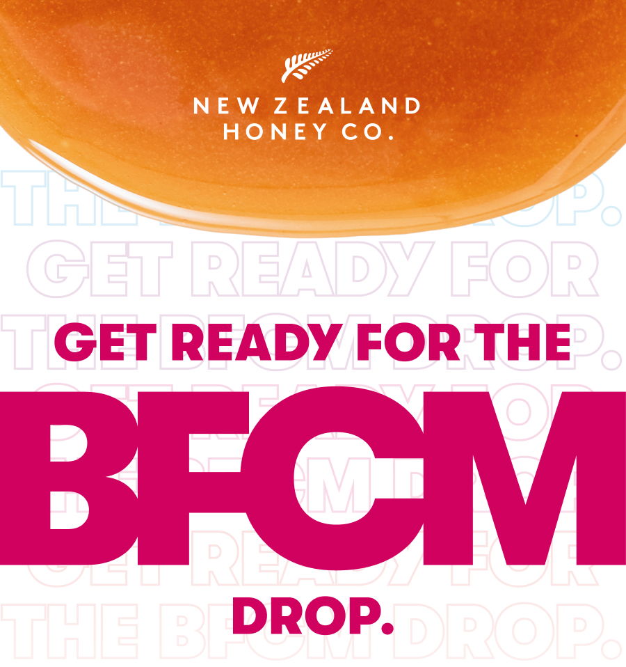 New Zealand Honey Co. BFCM drop announcement graphic.