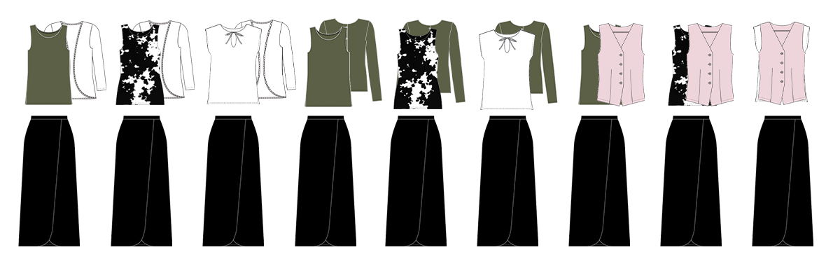 Drawings of Miik's sudoku outfit combinations