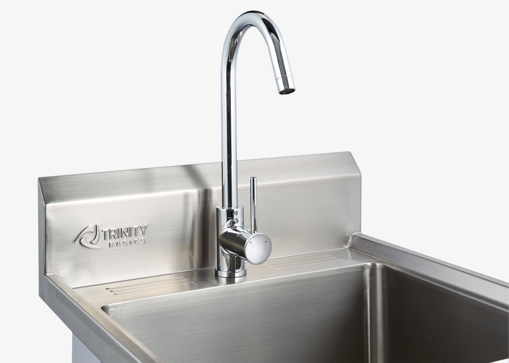 trinity basics stainless steel sink with single handle faucet