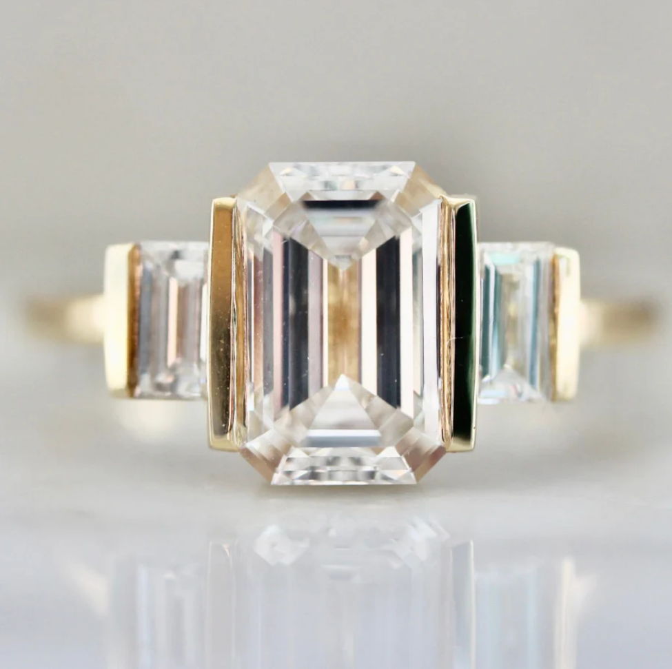 emerald cut diamond art deco engagement ring