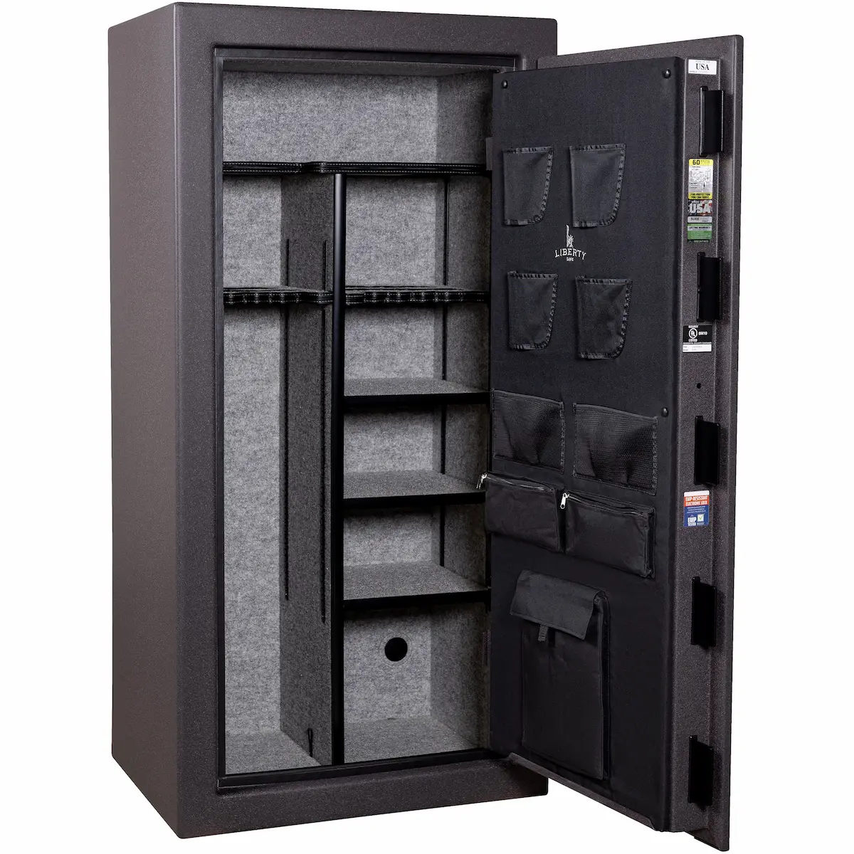 Liberty USA 30 gun safe forged red exterior front view