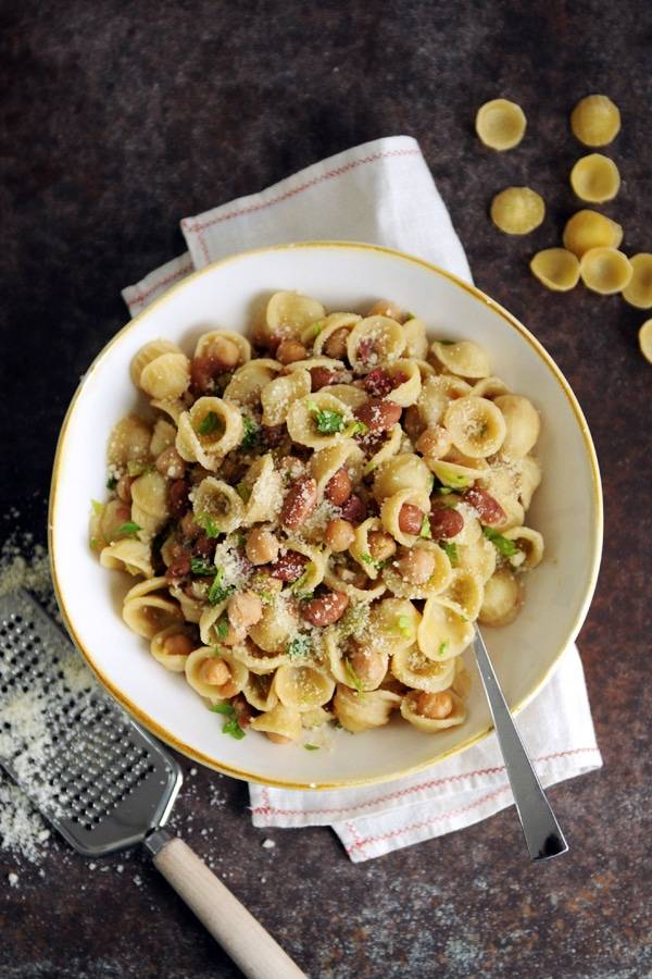 Orecchiette pasta with beans and pancetta