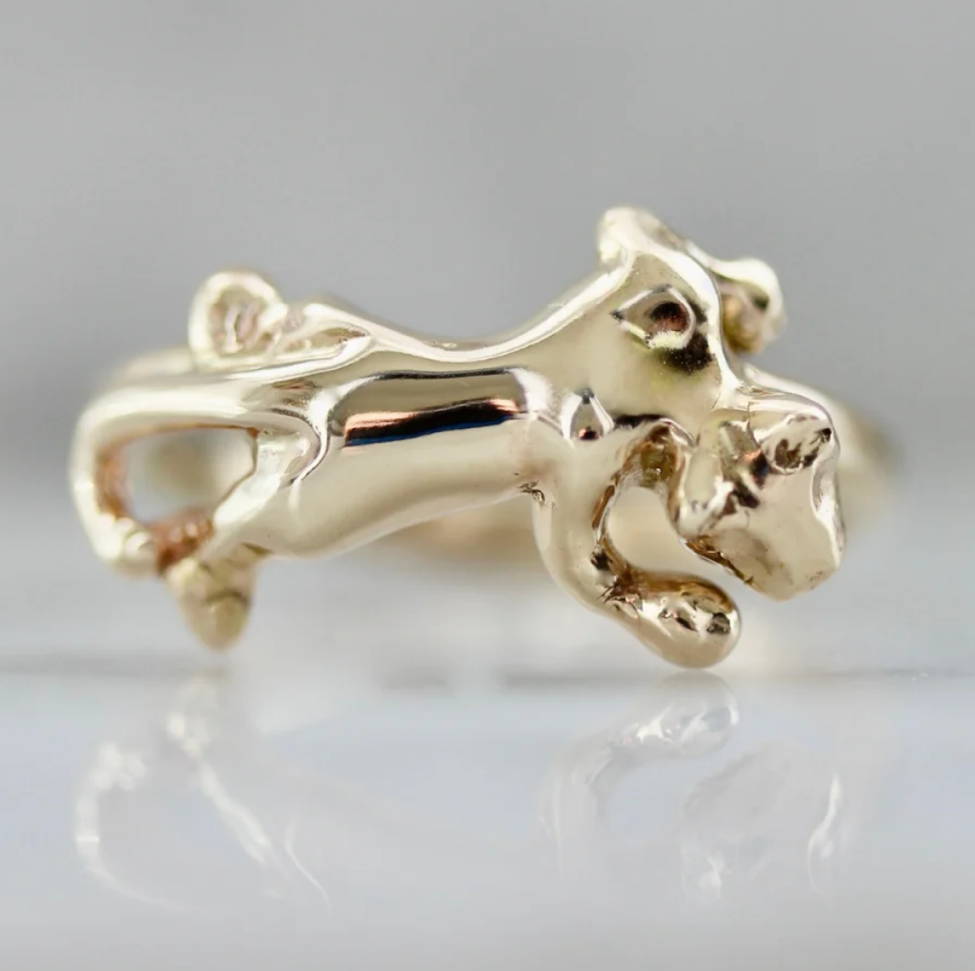 carved gold panther promise ring