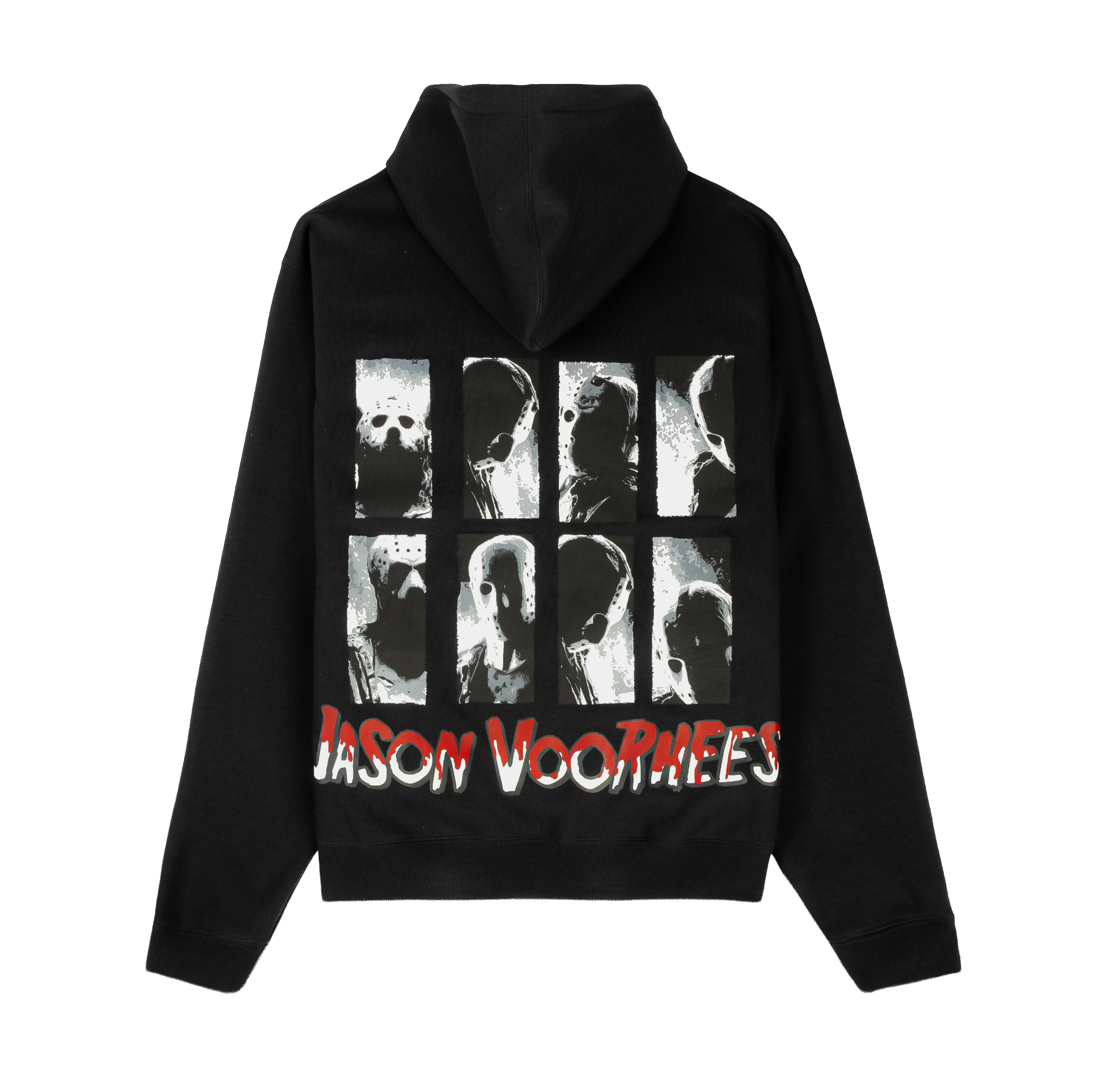 Black hoodie with an axe graphic and red splatter design.