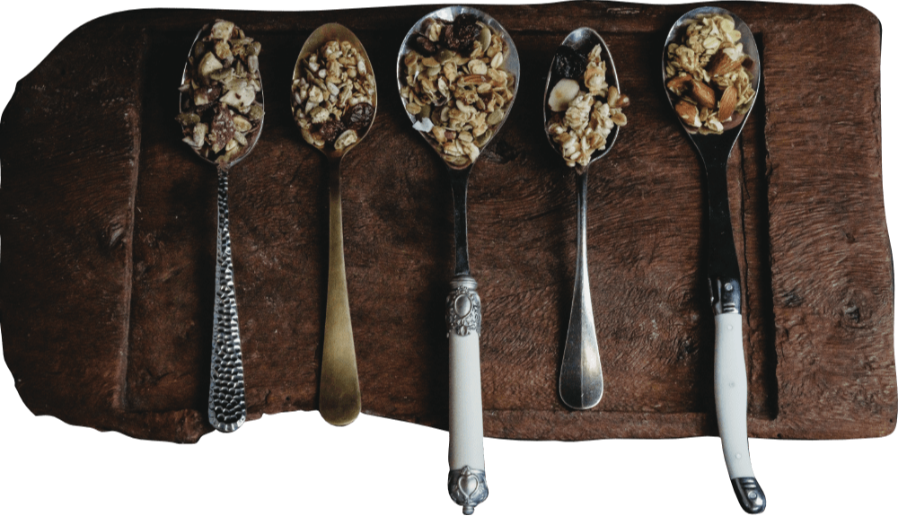 A row of spoons of Red Limes Jones Granola