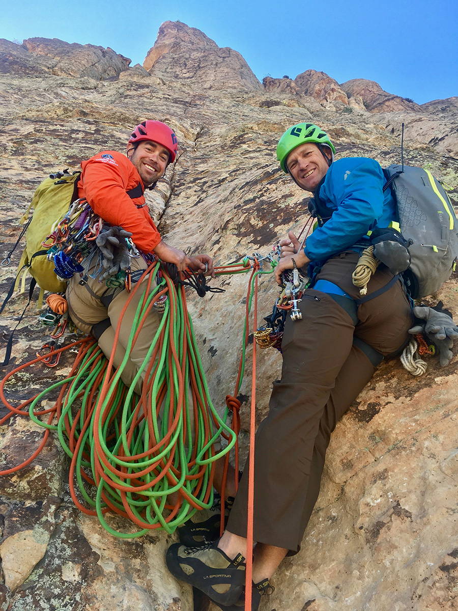 Two Climbers in rock crack