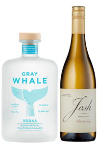 Bottle of Gray Whale Vodka and Josh Chardonnay wine.